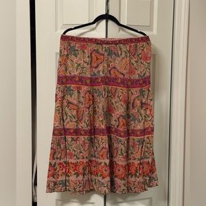 Cynthia Rowley Floral Tiered Midi Skirt | Pink Boho Print | Size L